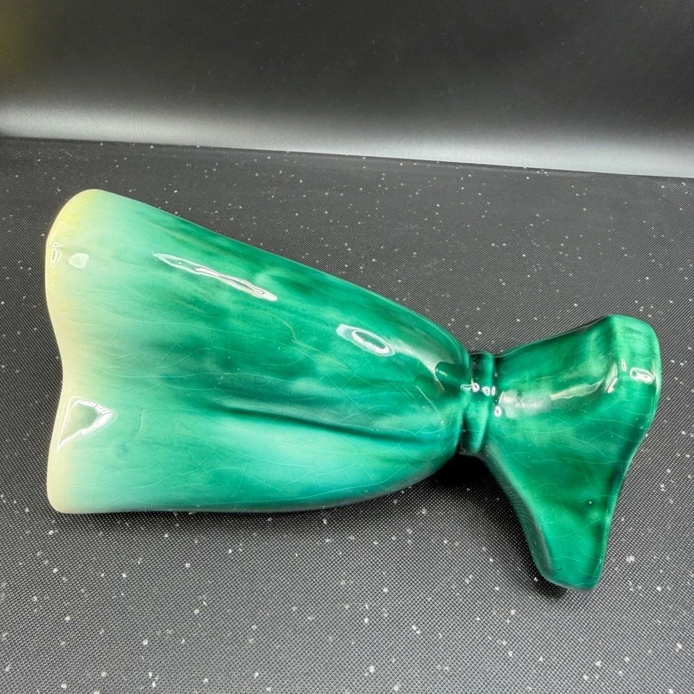 Vintage Green Ombre Crackle Glaze Ceramic Vase Tri Corner Pedestal Planter‎ Vase